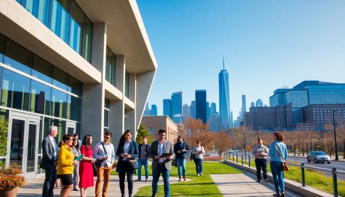 students and faculty discussing outside Stevens Institute of Technology.